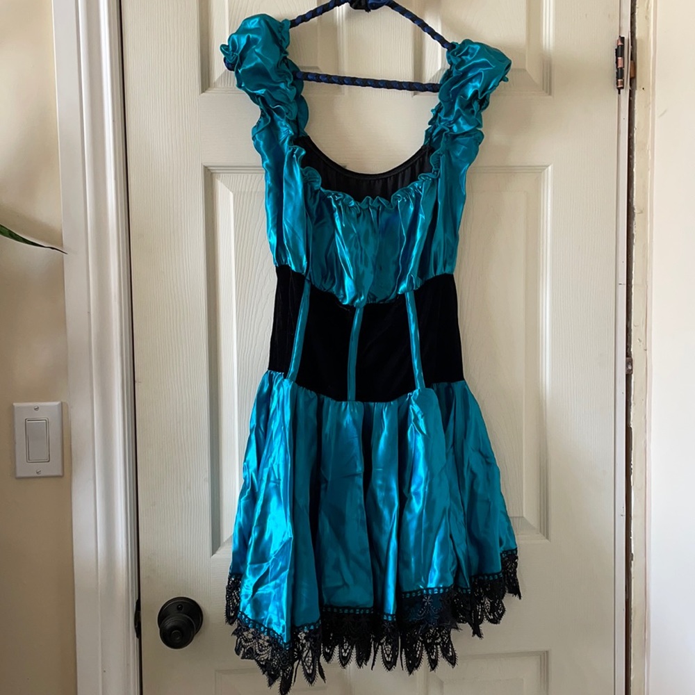 Coquette costume dress mad hatter teal black